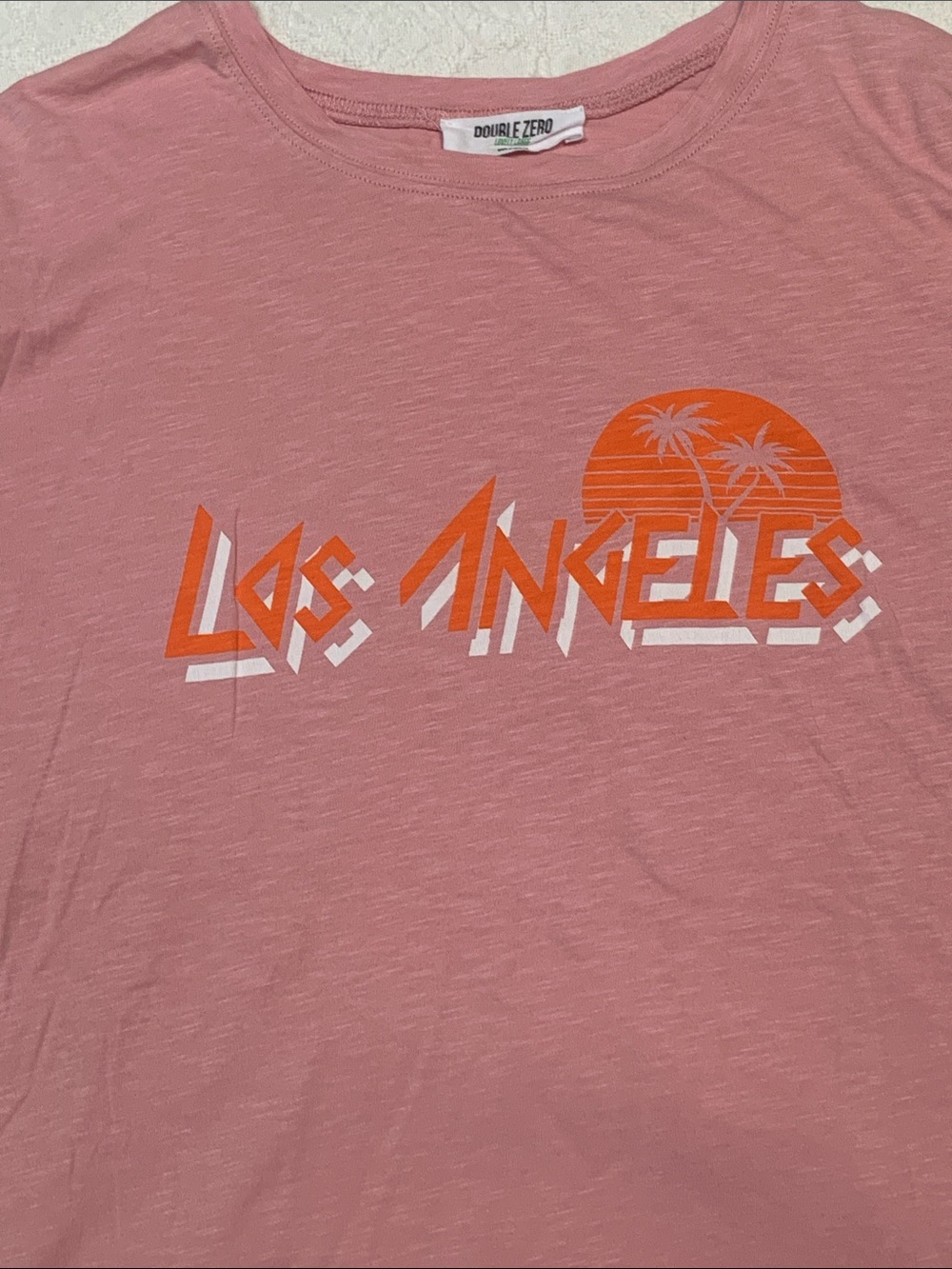 Double Zero Pink Tee with Orange & White 'Los Angeles' Graphic